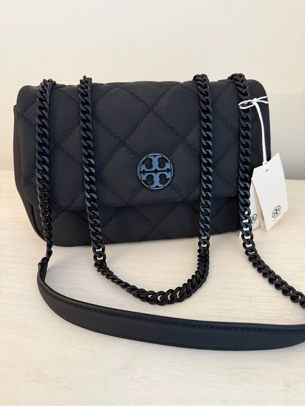 Tory Burch Matte Black Quilted Willa Bag